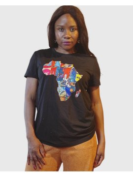 T-shirt noir imprimé continent africain