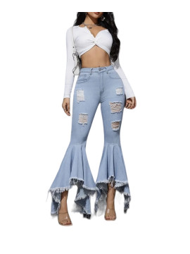 Pantalon Jean délavé à fond de cloche évasé