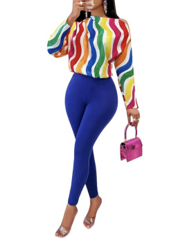 Ensemble pantalon et chemise à rayures coloré