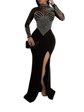 Robes longues moulante,élégante à strass avec fente