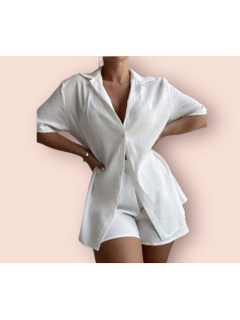 Ensemble Blanc Décontractée, Chemisier à Manches Courtes