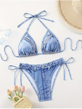 Maillots 2 pièces imprimé denim style jeans