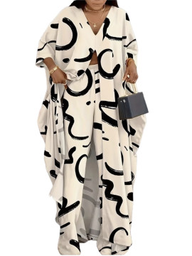 Ensemble 2piece imprimé abstrait boutonné à manches longues