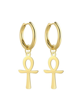 Boucles d’oreilles pendantes forme croix dorée