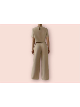 Ensemble Élégant Pantalons taille haute T-shirt Court Ras du cou