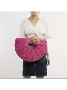 Sac tissé en paille rose