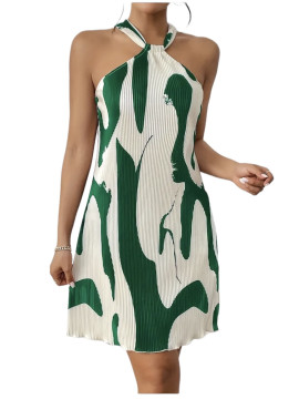 Robe courte à imprimé vert blanc  et col